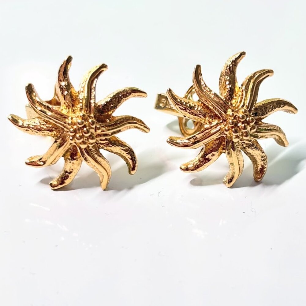 Vintage D’Orlan Gold Plated Sunburst Clip On Earrings Canada Mid Century